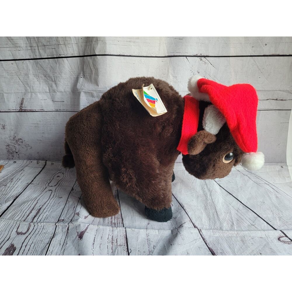Animal Fair Buffalo Plush Vintage 1970’s Kleinhans Santa Hat Christmas W/tag